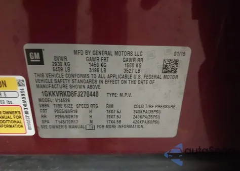 2015 GMC Acadia Slt-1 from USA, damaged, VIN 1GKKVRKD8FJ270440
